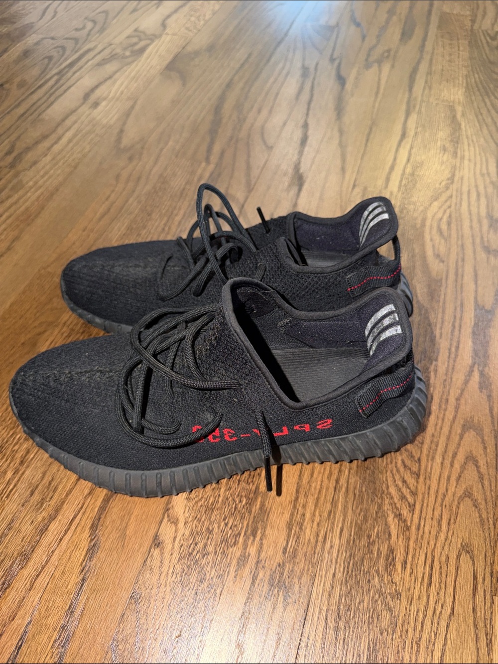 adidas Black Knit Lace-Up Sneakers with Red Accent